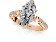 Solitaire Engagement Ring Setting for Marquise Center with Multi-Row Accents and Prong Head in Rose Gold