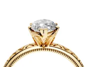 Solitaire Engagement Ring Setting for Marquise Center with XO Engraved Band and Prong Head in Yellow Gold