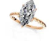 Solitaire Engagement Ring Setting for Marquise Center with Plain Twisted Rope Band and Prong Head in Rose Gold