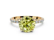Solitaire Engagement Ring Setting for Fancy Yellow Round Cut Center with Micro Pave Band and Prong Head in Yellow Gold