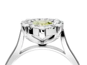 Single Halo Engagement Ring Setting for Fancy Yellow Pear-Shaped Center with Corner Claws, Plain Band and Prong Head in White Gold