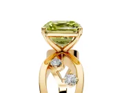 Solitaire Engagement Ring Setting for Fancy Yellow Asscher Cut Center with Criss-Cross Accent Band and Prong Head in Yellow Gold