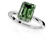 Hidden Halo Engagement Ring Setting for Fancy Green Emerald Cut Center with Plain Band and Tall Prong Head in Sterling Silver