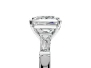 3 Stone Engagement Ring Setting for Princess Cut Center with Tapered Baguettes, Plain Band and Prong Head in Platinum