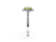 Halo Engagement Ring Setting for Fancy Yellow Princess Cut Center with Narrowing Pave Band and Prong Head in Platinum