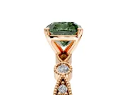Solitaire Engagement Ring Setting for Fancy Green Cushion Cut Center with Milgrain Bezel Accents and Prong Head in Rose Gold