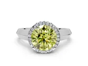 Halo Engagement Ring Setting for Fancy Yellow Round Cut Center with Knife Ridge Cathedral Band and Prong Head in Platinum
