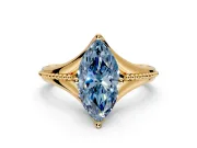 Solitaire Engagement Ring Setting for Fancy Blue Marquise Center with Milgrain Cathedral Band and Prong Head in Yellow Gold