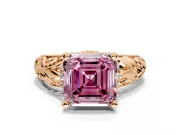 Solitaire Engagement Ring Setting for Fancy Pink Asscher Cut Center with Filigree Accent Basket and Prong Head in Rose Gold