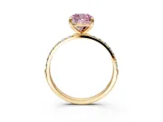 Solitaire Engagement Ring Setting for Fancy Pink Cushion Cut Center with Pave Accents and Prong Head in Yellow Gold