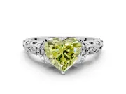 Solitaire Engagement Ring Setting for Fancy Yellow Heart-Shaped Center with Filigree Band and Prong Head in White Gold