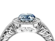 Milgrain Halo Engagement Ring Setting for Fancy Blue Oval Center with Pave Band and Prong Head in Platinum