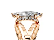 Halo Engagement Ring Setting for Marquise Center with Rope Twist Split Shank and Prong Head in Rose Gold