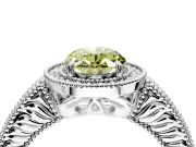 Milgrain Halo Engagement Ring Setting for Fancy Yellow Oval Center with Pave Band and Prong Head in Platinum