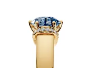 Solitaire Engagement Ring Setting for Fancy Blue Round Cut Center with Wide Band, Pave Collar and Prong Head in Yellow Gold
