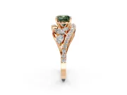 Halo Engagement Ring Setting for Fancy Green Cushion Cut Center with Marquise and Pave Bypass Band and Prong Head in Rose Gold