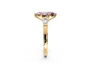 3 Stone Engagement Ring Setting for Fancy Pink Marquise Center with Channel Baguette Accents and Prong Head in Yellow Gold