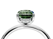 Hidden Halo Engagement Ring Setting for Fancy Green Radiant Cut Center with Thin Rounded Band and Prong Head in Platinum
