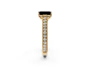 Solitaire Engagement Ring Setting for Fancy Black Emerald Cut Center with Engraved Pave Band and Prong Head in Yellow Gold