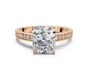 Solitaire Engagement Ring Setting for Radiant Cut Center with Channel-Set Accent Band and Prong Head in Rose Gold