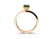 Solitaire Engagement Ring Setting for Fancy Green Emerald Cut Center with Round Cut Pave Band and Prong Head in Rose Gold