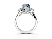 3 Stone Engagement Ring Setting for Fancy Blue Heart-Shaped Center with Crossover Basket, Pave Band and Prong Head in Platinum