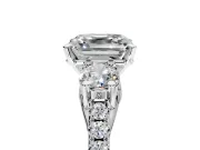3 Stone Engagement Ring Setting for Asscher Cut Center with Crossover Basket, Pave Band and Prong Head in Platinum
