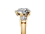 3 Stone Engagement Ring Setting for Heart-Shaped Center with Wide Plain Band and Prong Head in Yellow Gold