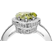 Halo Engagement Ring Setting for Fancy Yellow Heart-Shaped Center with Metal-Rimmed Halo, Pave Band and Prong Head in Platinum