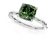 Solitaire Engagement Ring Setting for Fancy Green Cushion Cut Center with Bamboo Band and Prong Head in Sterling Silver