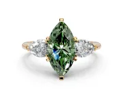 3 Stone Engagement Ring Setting for Fancy Green Marquise Center with Large Pear-Shaped Accents and Prong Head in Yellow Gold