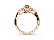3 Stone Engagement Ring Setting for Fancy Green Pear-Shaped Center with Large Pear-Shaped Accents and Prong Head in Rose Gold