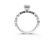 Solitaire Engagement Ring Setting for Emerald Cut Center with Beaded Bezel Station Band and Prong Head in White Gold