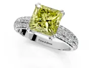Solitaire Engagement Ring Setting for Fancy Yellow Princess Cut Center with Multi-Row Pave Accents and Basket Head in Sterling Silver