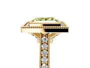 Halo Engagement Ring Setting for Fancy Yellow Princess Cut Center with Milgrain Pave Band and Bezel Head in Yellow Gold
