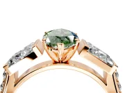 Channel-Set Engagement Ring Setting for Fancy Green Marquise Center with Baguette Band and Prong Head in Rose Gold