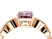 Leaf Engagement Ring Setting for Fancy Pink Emerald Cut Center with Milgrain Accent Band and Prong Head in Rose Gold