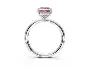Hidden Halo Engagement Ring Setting for Fancy Pink Princess Cut Center with Thin Rounded Band and Prong Head in Platinum