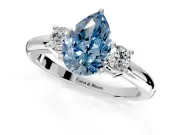 3 Stone Engagement Ring Setting for Fancy Blue Pear-Shaped Center with Wide Plain Band and Prong Head in Sterling Silver