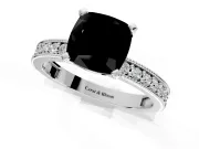 Milgrain Pave Engagement Ring Setting for Fancy Black Cushion Cut Center with Accent Band and Prong Head in Platinum