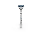 Solitaire Engagement Ring Setting for Fancy Blue Emerald Cut Center with Fine Pave Band and Claw Prong Head in Sterling Silver