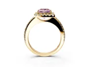 Pave Halo Engagement Ring Setting for Fancy Pink Princess Cut Center with Single Row Pave Band and Prong Head in Yellow Gold