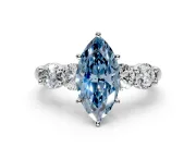 5 Stone Engagement Ring Setting for Fancy Blue Marquise Center with Graduated Accents and Prong Head in Sterling Silver