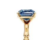 Solitaire Engagement Ring Setting for Fancy Blue Asscher Cut Center with Bamboo Band and Prong Head in Yellow Gold