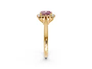 Starburst Halo Engagement Ring Setting for Fancy Pink Cushion Cut Center with Thin Round-Wire Band and Prong Head in Yellow Gold