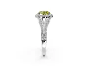 Halo Engagement Ring Setting for Fancy Yellow Round Cut Center with Pave Split Shank and Prong Head in Sterling Silver