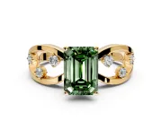 Solitaire Engagement Ring Setting for Fancy Green Emerald Cut Center with Criss-Cross Accent Band and Prong Head in Yellow Gold