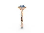 Halo Engagement Ring Setting for Fancy Blue Round Cut Center with Pave and Plain Twist Band and Prong Head in Rose Gold