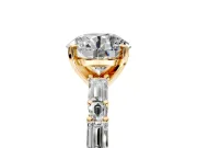 Baguette Engagement Ring Setting for Round Cut Center with Alternating Bar-Set Band and Prong Head in Yellow Gold