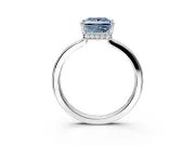 Hidden Halo Engagement Ring Setting for Fancy Blue Princess Cut Center with Wide Flat Plain Band and Prong Head in Platinum